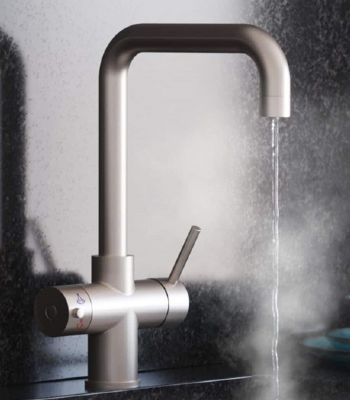 EVO ATHENA/360 SERIES 3 IN 1 BRUSHED NICKEL BOILING WATER MONO DUAL LEVER 'D' SHAPED KITCHEN SINK MIXER TAP, SWIVEL SPOUT with DIGITAL TANK, BWT362BN
